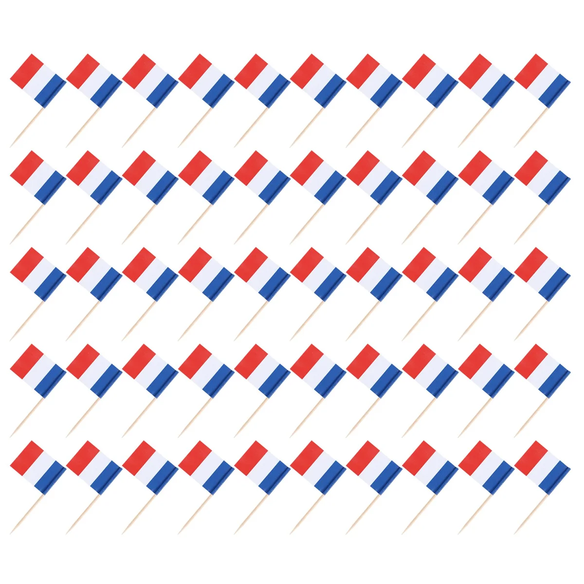 New Lot of 50 Pcs Mini Wooden Toothpick with Flag for Decor of Party Fruit Pastry - France (Blue, White, Red)