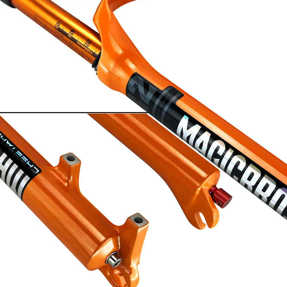 MAGICBROS Orange QR 9*100mm Travel 120mm MTB Air Fork 26 27.5 29 Mountain Bike Bicycle Air Fork with Rebound Damping