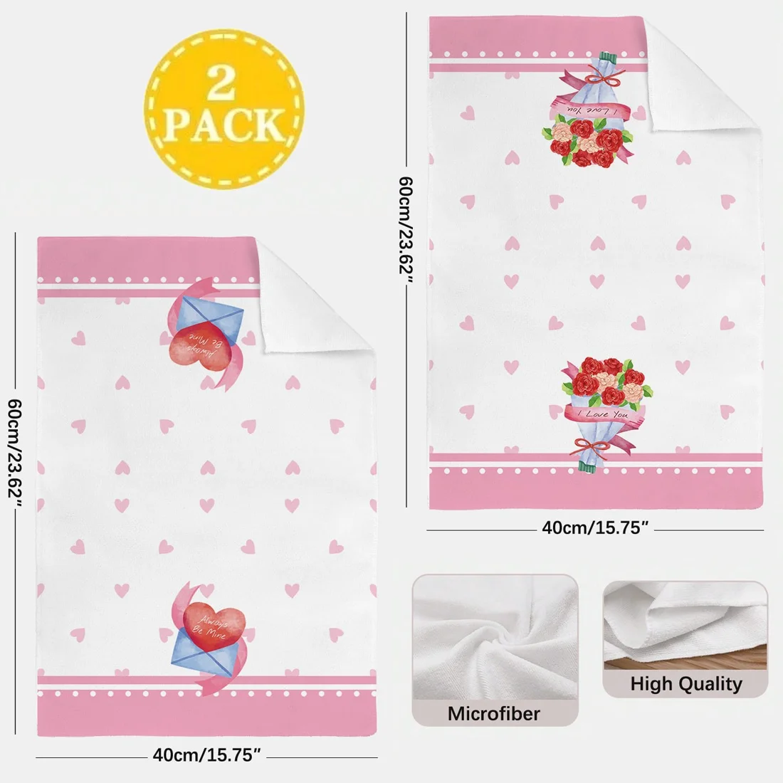 2pcs "Always Be Mine" Love Heart Ultra-Soft Kitchen Towel, 2D Print, All-Season, Quick-Dry Napkin/Hand Towel, Couple Decor Gift