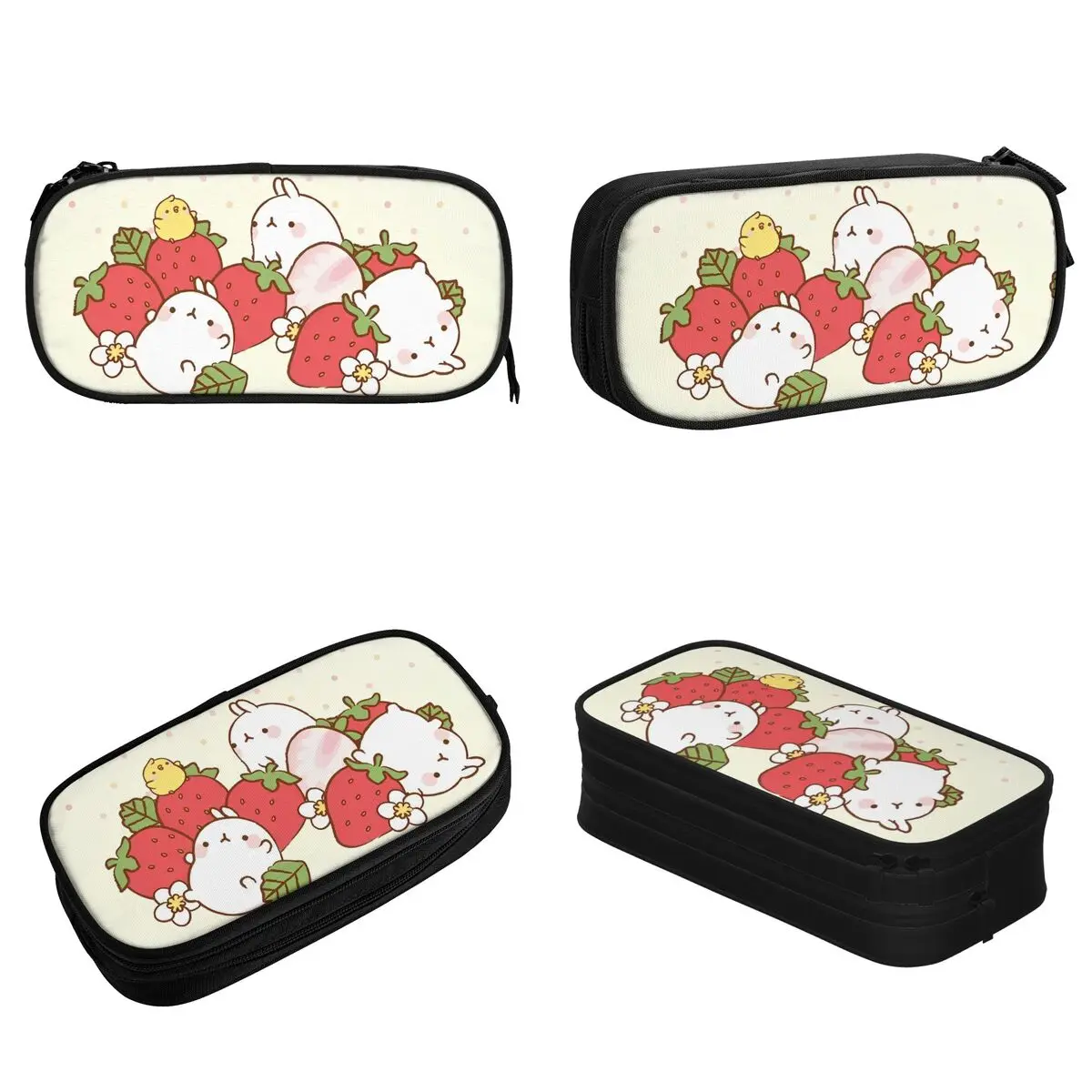 Cute Strawberry M-Molangs Piupiu Pencil Case Pencilcases Pen Kids Big Capacity Bag Students School Zipper Stationery