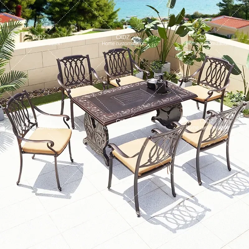 Outdoor Cast Aluminum Table and Chair Set Small Tea Table for Garden Balcony Terrace Villa Courtyard Kung Fu Tea Drinking
