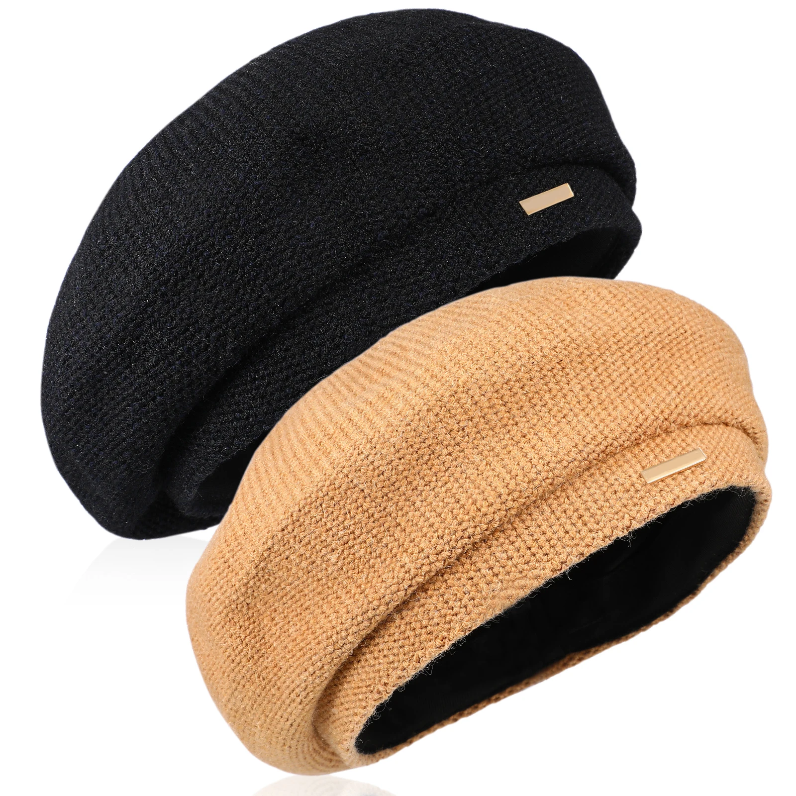 

2pcs Knitted Beret Hats for Women Girls Fashionable French Style Sunshade Winter Warm Caps Vintage Decorative