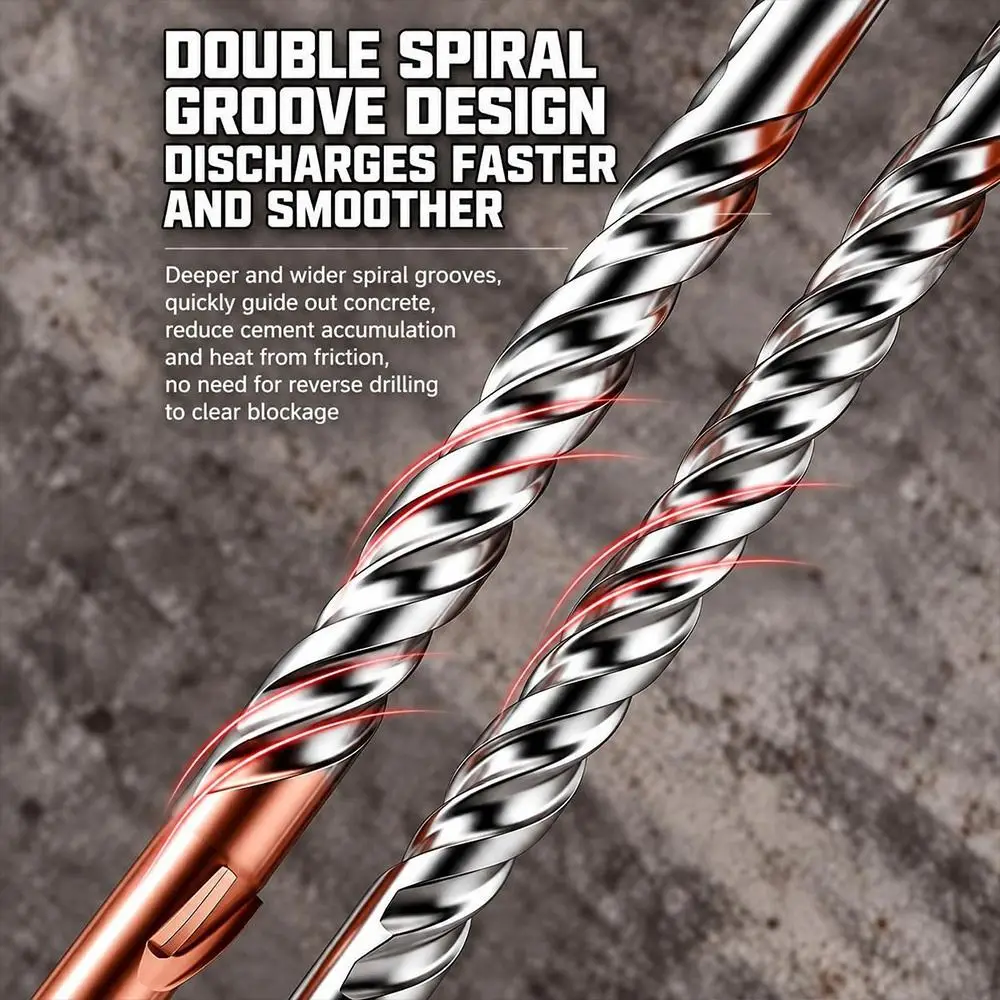 Extended Four-bladed Cross Impact Drill Bit Slotted Round Shank Spiral Flutes Concrete Drill Bit Hardware Accessories