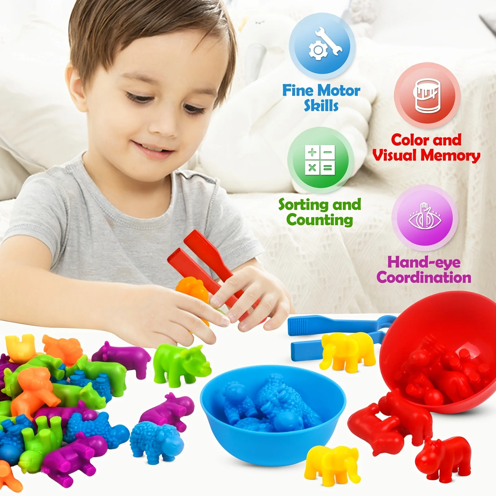 Counting Animal Matching Games Color Sorting Toys with Bowls Preschool Learning Activities for Math Montessori Kids Sensory Toys