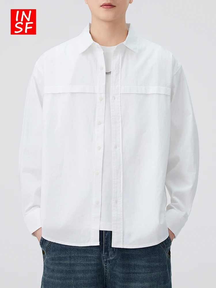 

American Sle Casual Loose Cotton Busin irt Men's Spring New Waed Breathable Warm Youth ular Long Sve Button up