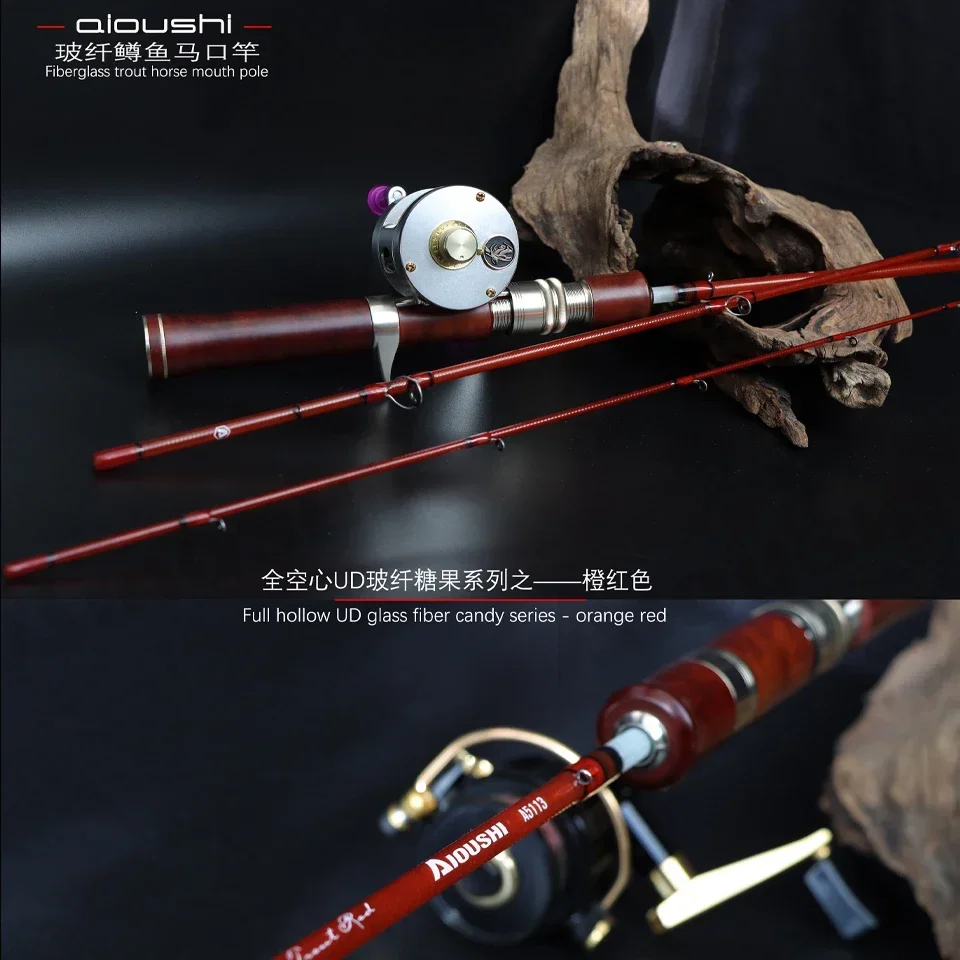 Aioushi-portable fiberglass trout Rod, fully hollow, solid wood, made of solid wood