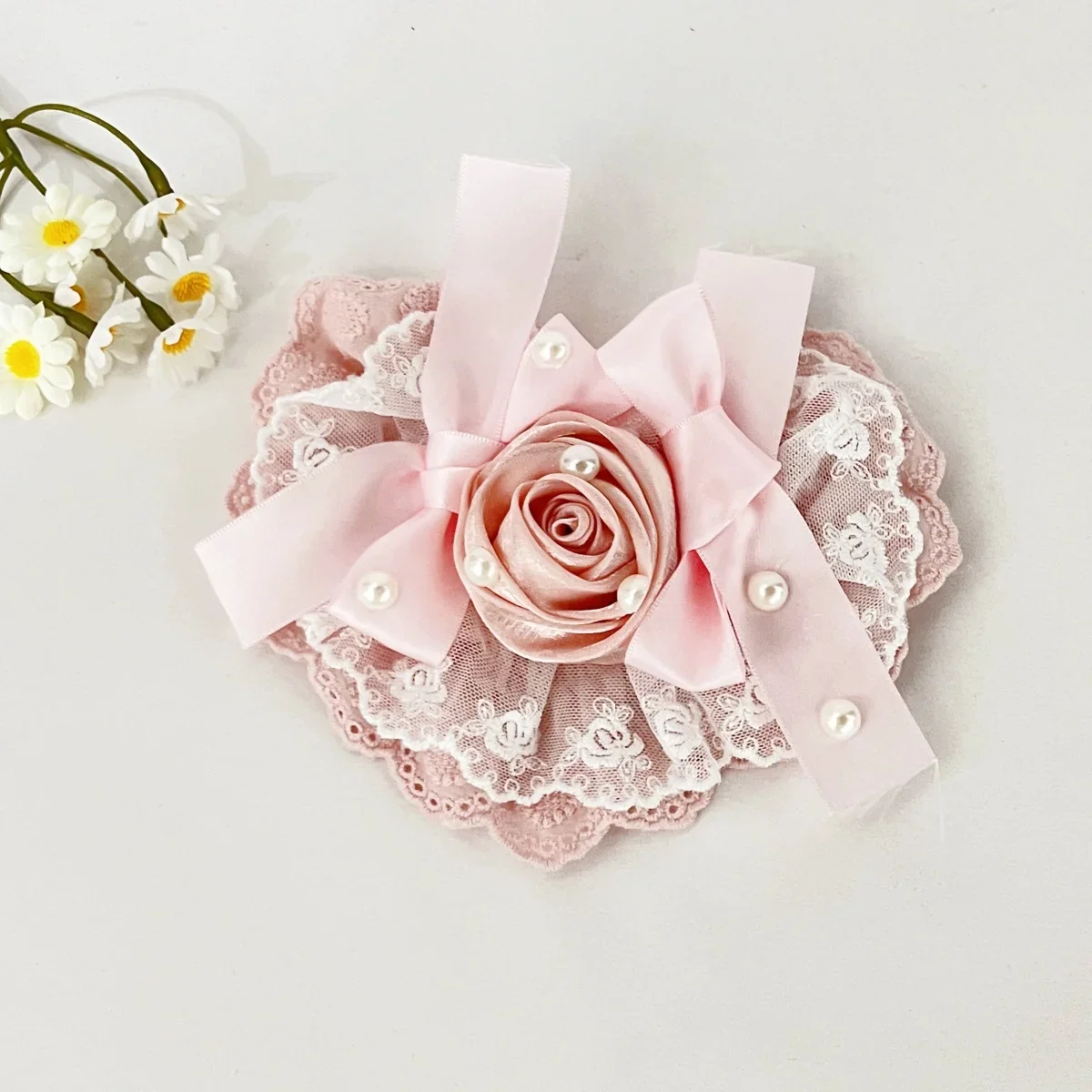 LOLITA Cappello a cilindro piccolo con fiocco in pizzo di perle Cappello da compleanno francese per ragazze Fermagli per capelli stile dolce Kawaii Accessori Lolita