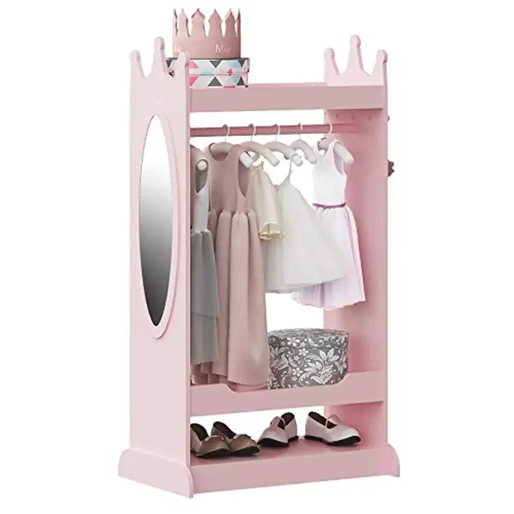 Kids Dress up Storage Hanging Armoire Closet with Mirror Costumes Pretend Play Organizer Princess Themed Great Gift option Girls