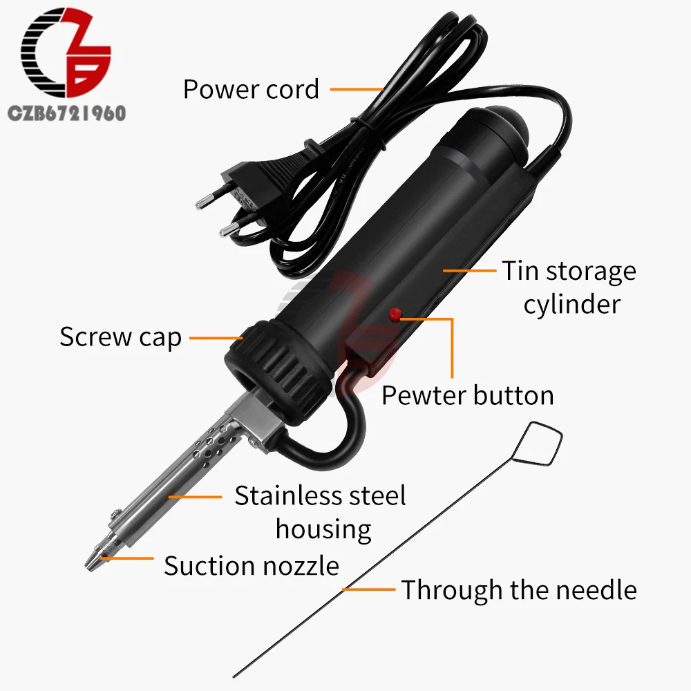 30W Pompa Pematrian Solder Elektrik Portabel Otomatis Pengisap Timah Pompa Penghilang Solder Vakum dengan 3 Alat Perbaikan Nosel Pengisap