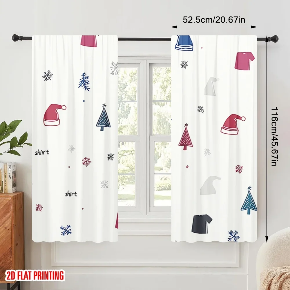 2pcs,2D plane printing Contemporary Curtains Christmas T-shirt (3) Polyester Easy Install (without rod) Versatile All Perfect
