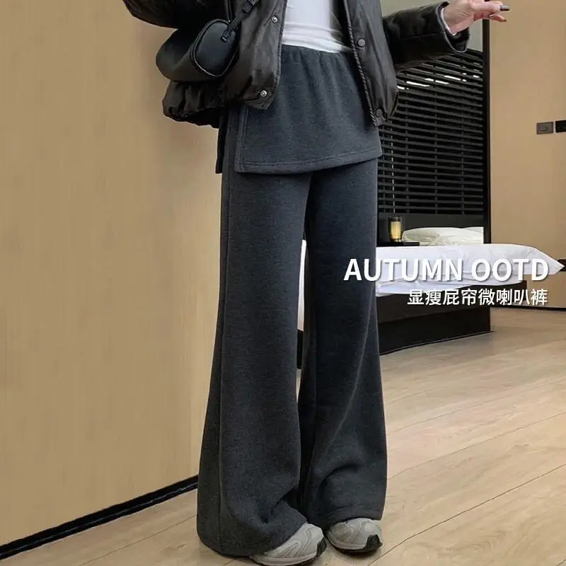 

Ложные двухсекционные брюки-клеш, женские зимние брюки с высокой талией на флисовой подкладке, грушевидной формы, подчеркивающие фигуру, повседневные брюки с поддельной подкладкой