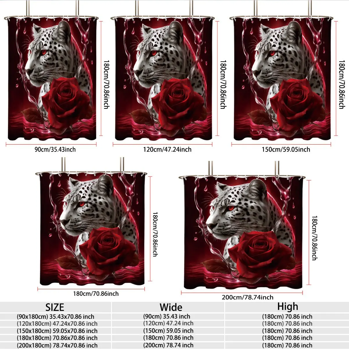 Dramatic Leopard Rose Print Animal Shower Curtain Liner Waterproof Bathroom Decoration Wildcat Art Style Decor