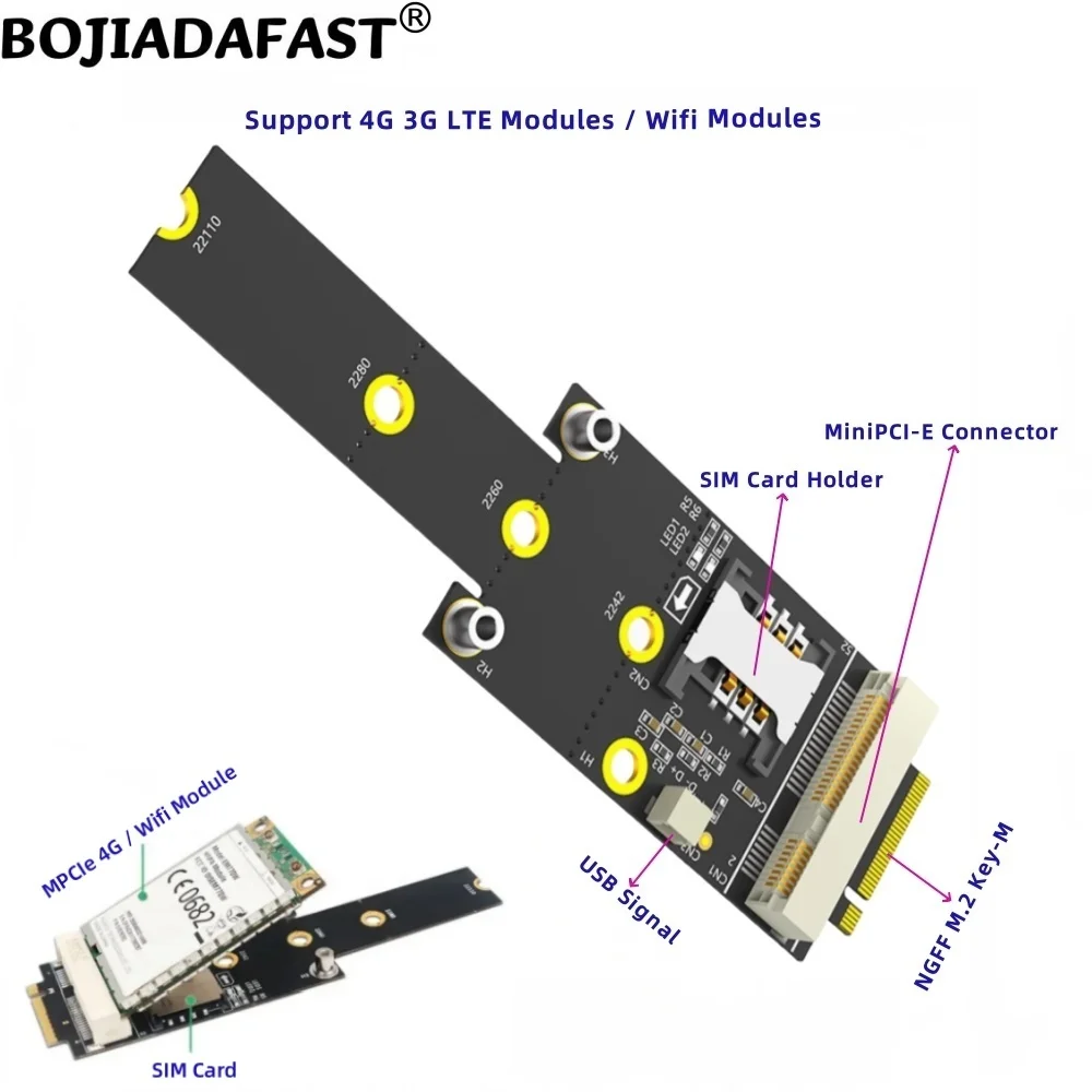 

M.2 NGFF Key-M to MPCIe Mini PCI-E Adapter 1 SIM Card Slot Supports 3G 4G LTE Wifi Modules