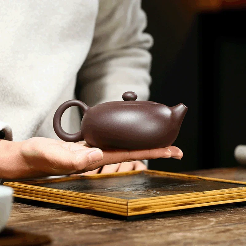 1pc Raw Ore Oolong Tea Kettle Chinese Yixing Tea Pot Purple Clay Xishi Teapot Household Handmade Teaware Authentic 210ml