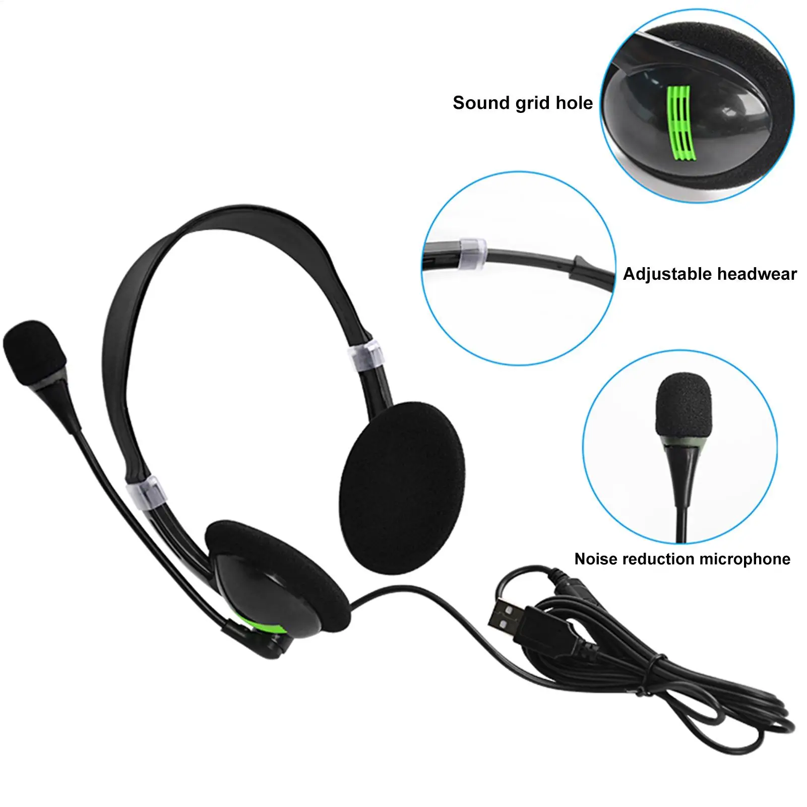 USB Wired Headphones Operator Earphones Headband Headset With Noise Cancelling Micphone For Chatting Software, Call Center, Chat