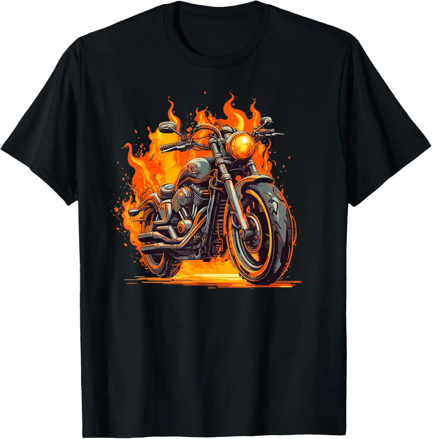 

Burning Motorcycle Biker Rider Graphic Tee Soft Breathable Cotton T-Shirt for Men Trip