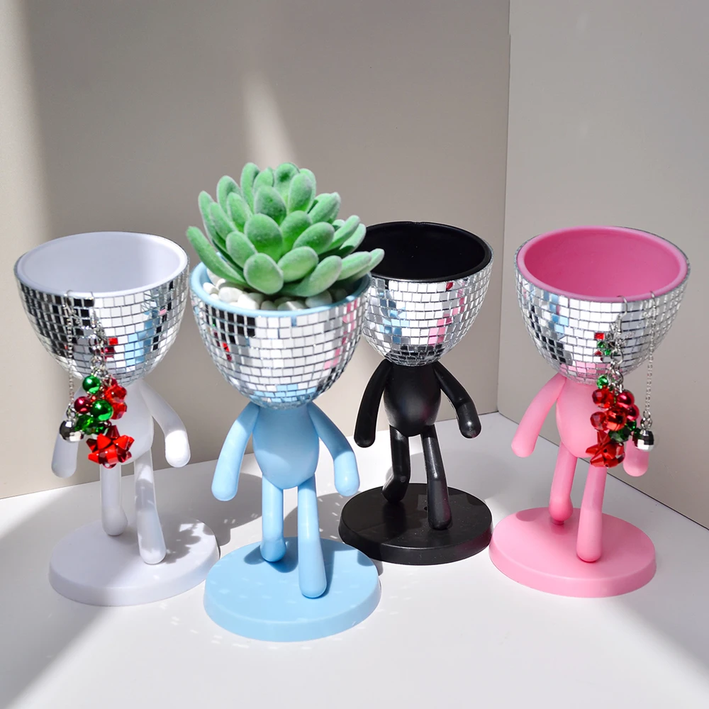 Scandinavian Style Flowerpot Creative Mirror Shiny Flowerpot Walking Figurine Bonsai Cactus Succulent Flowerpot