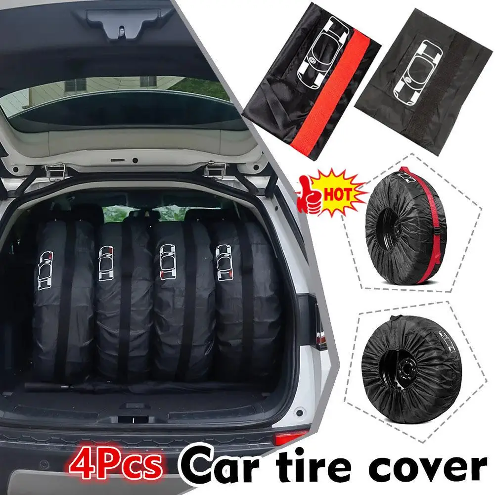 4pcs Universal Spare Tire Cover Case Polyester Car Storage Auto Tyre Bags Automobile Vehicle Tyre Wheel Protector Accessories