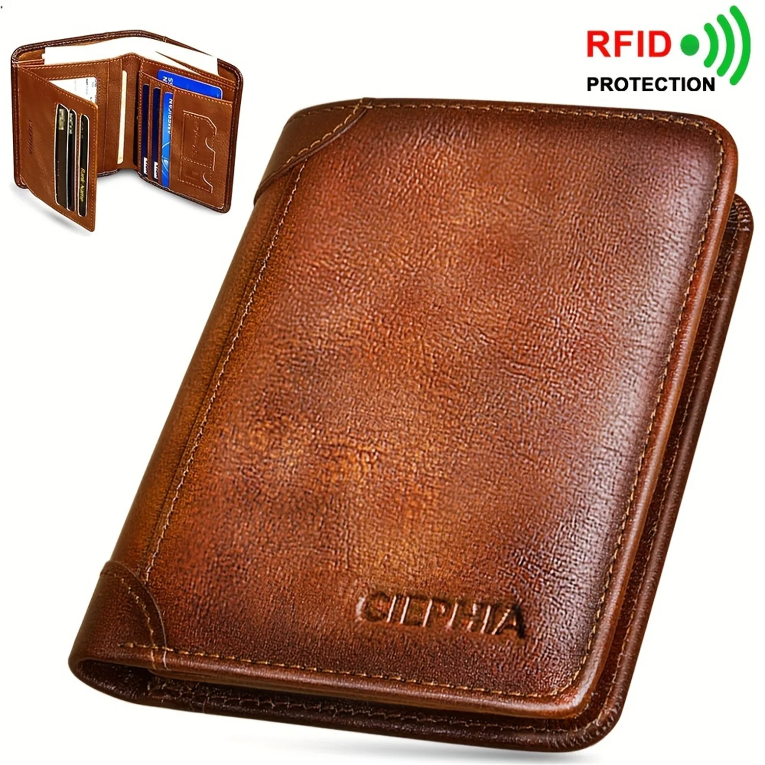 Genuine Leather Trifold Wallets For Men - Mens Wallet With 2 Flip-Up ID Windows RFID Blocking Gifts For Men