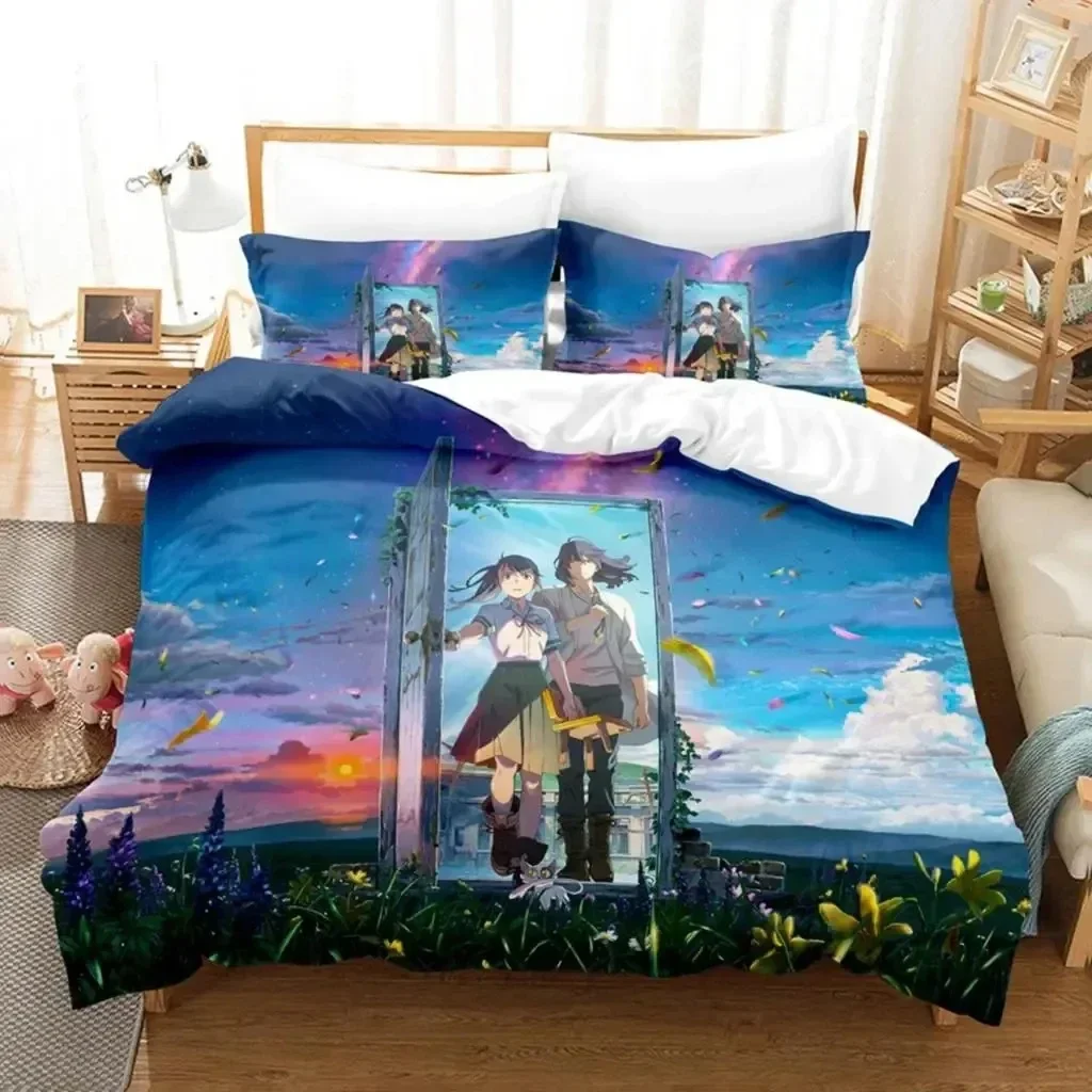 

Anime Movie Suzume No Tojimari Bedding Set Boys Girls Twin Queen Size Duvet Cover Pillowcase Bed Kids Adult Home Textile