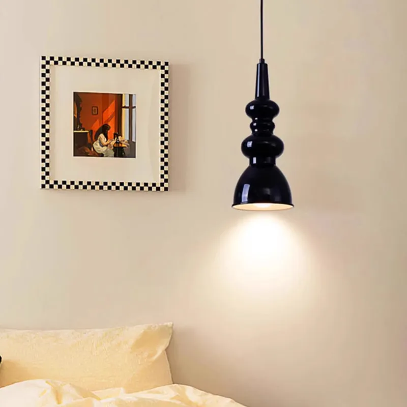 Modern Gourd Pendant Lamps E27 Metal Sconces Black Pendant Light for Bedroom Bedside Living Room Dining Table Indoor Lighting