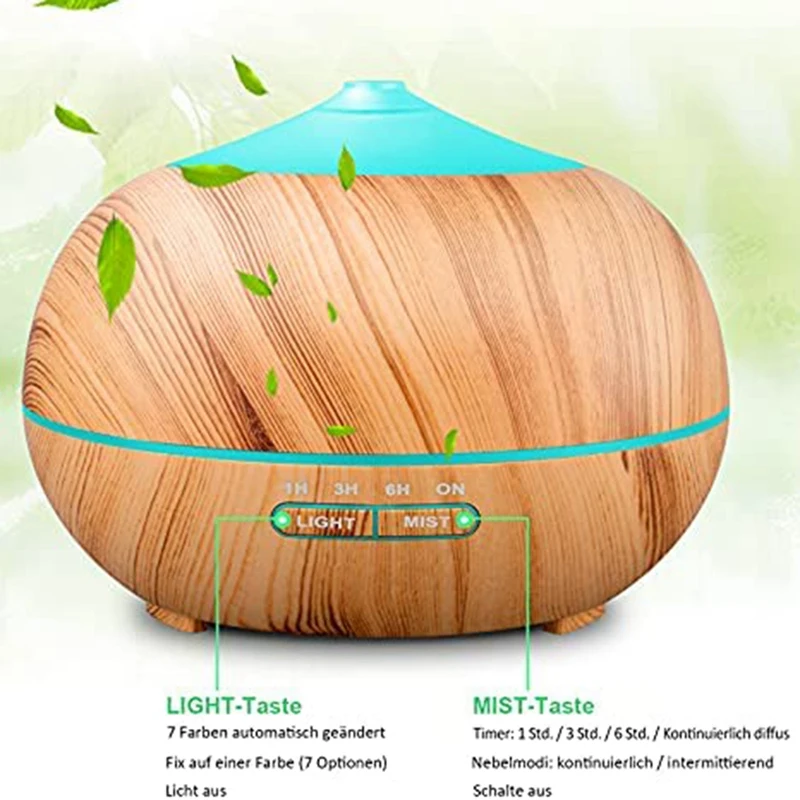 에센셜 오일 디퓨저 아로마 테라피 가습기 전기 디퓨저, 7 색 LED 조명 및 4 타이머, 가정-미국 플러그