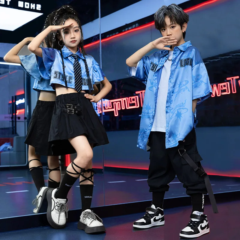 [4-15 years old]Kids Japanese & Korean Fashion Shirt Set Girls Hip Hop Fancy Streetwear Boys Hip Hop Costumes