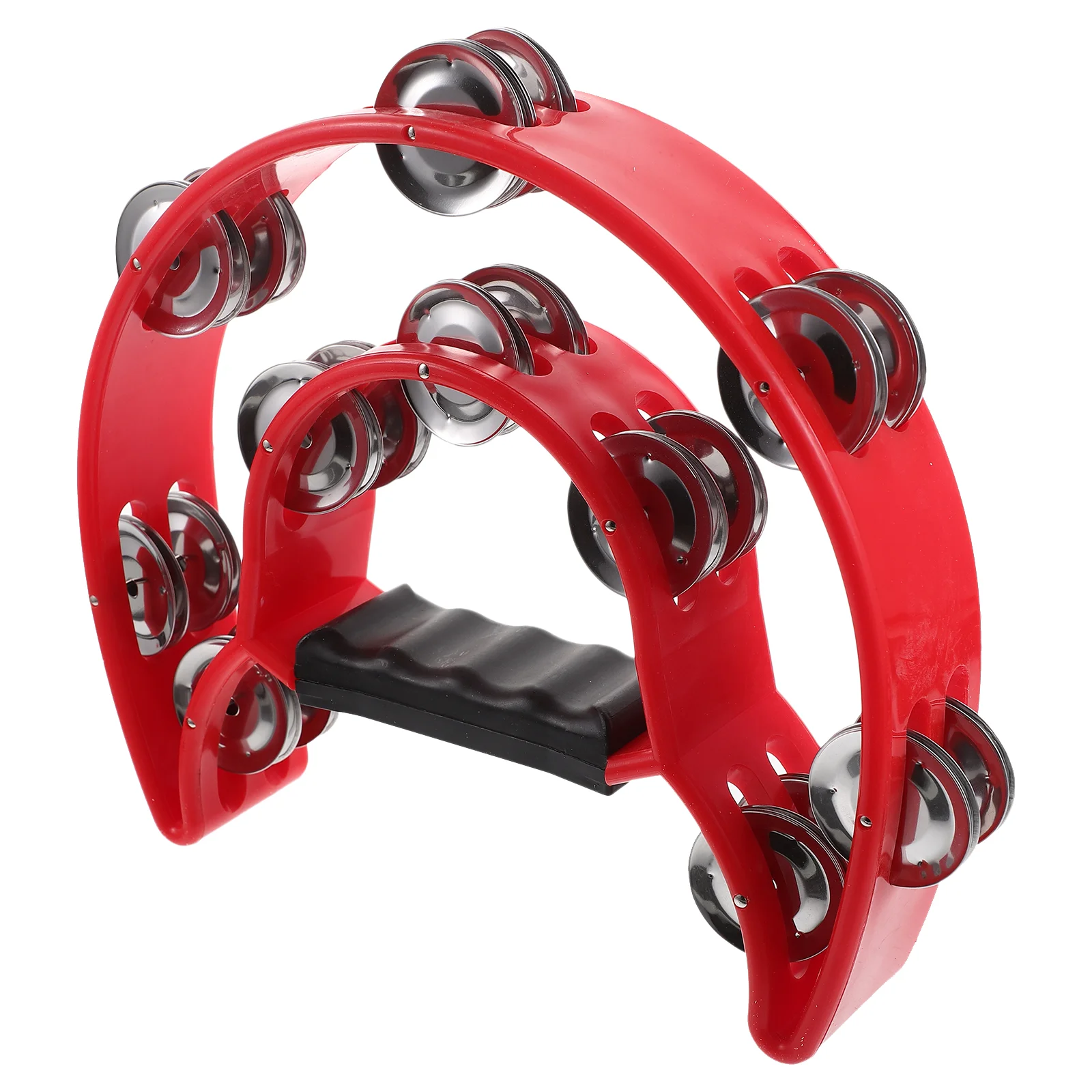 

Double Row Tambourine Half Moon Metal Musical Jingles Tambourine Hand Held (Red)