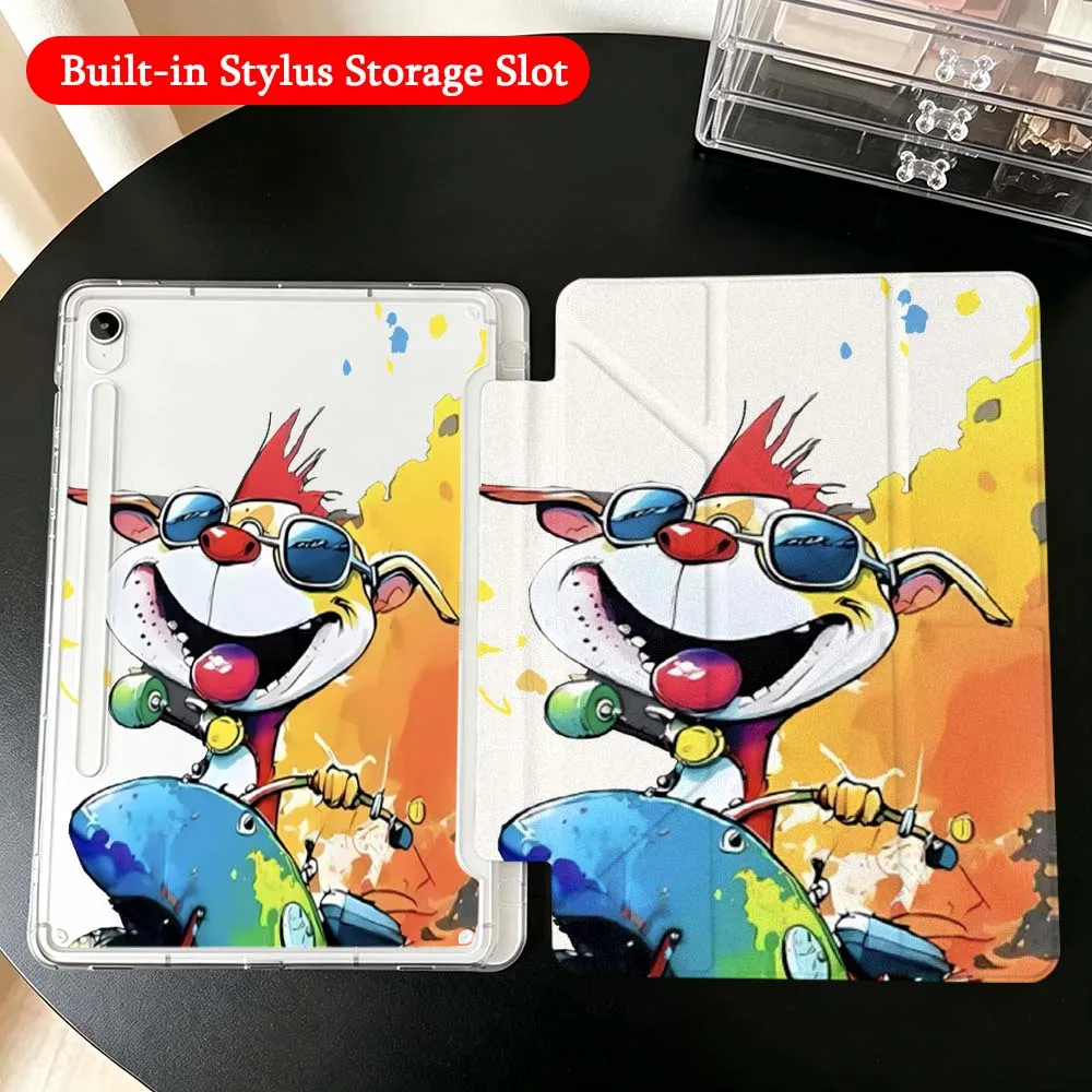 Cartoon Color Dog For Samsung Galaxy Tab A9 A8 A11 S6 S7 S8 S9 S10 FE Plus Lite Transparent Y-Shaped Folding Tablet Case