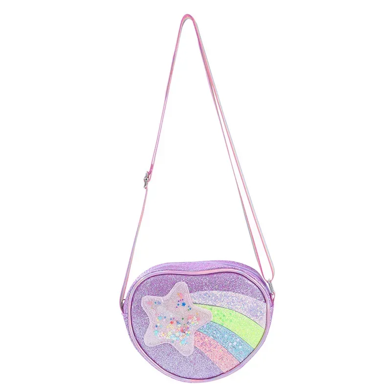 Girls Heart Shape Mini Bag Rainbow Glitter Waist Bag New Kid Shoulder Bag Cartoon Rainbow Sequin Bags Toddler Princess Purse