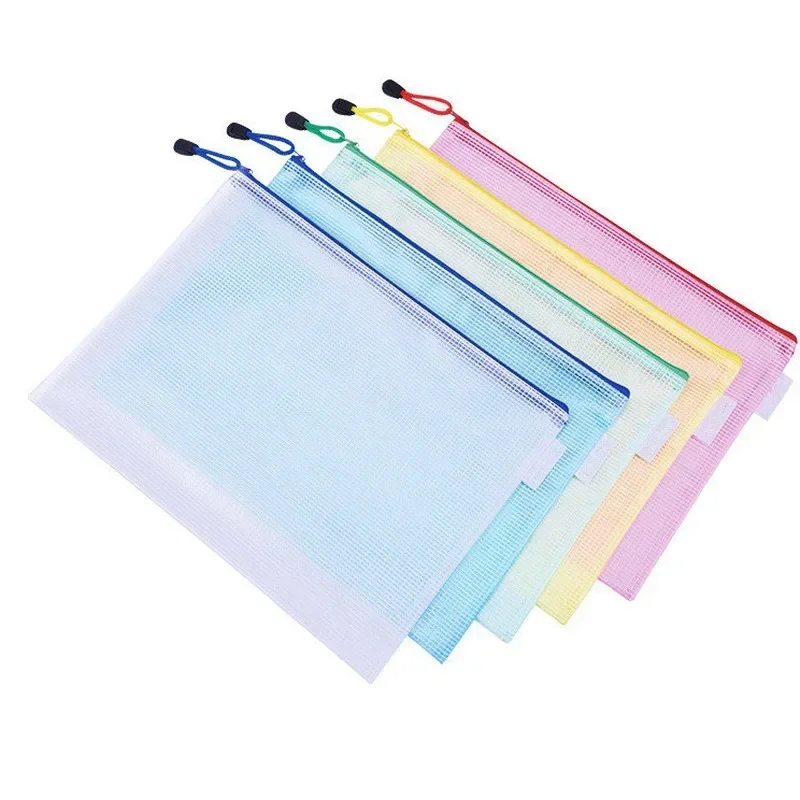 Mesh Zipper Pocket Folders A4 A5 A3 Waterproof Pvc Document Bag for Pouch Filing Stationery Organizer Office Metting Supplies