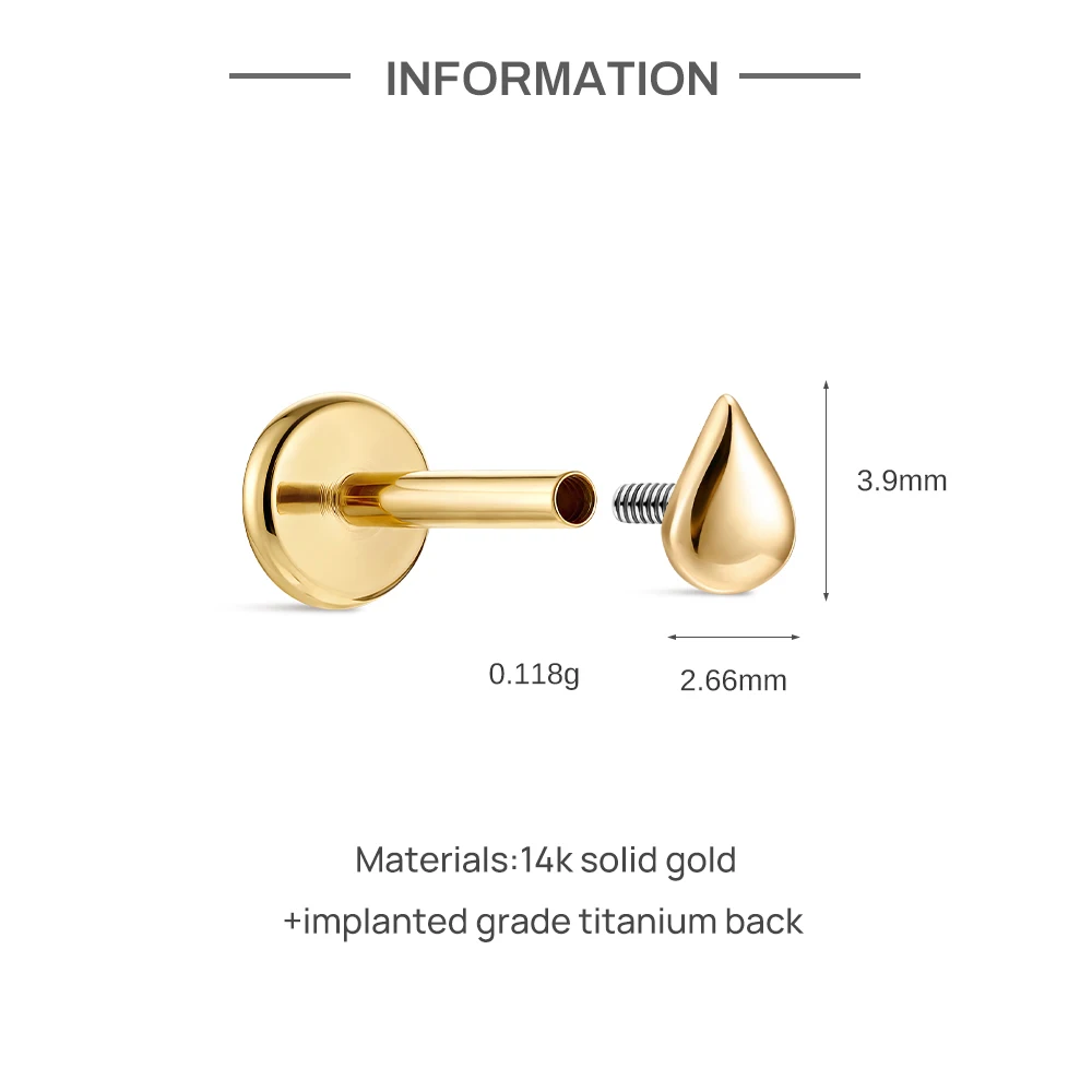 AIDE Mini-Piercing-Ohrringe aus 14-karätigem massivem Gold, glänzend, Herz-/rund-/sternförmig, für Damen, in verschiedenen Größen, klassischer Hochzeits- und Brautschmuck, luxuriöser Schmuck – Detail 5