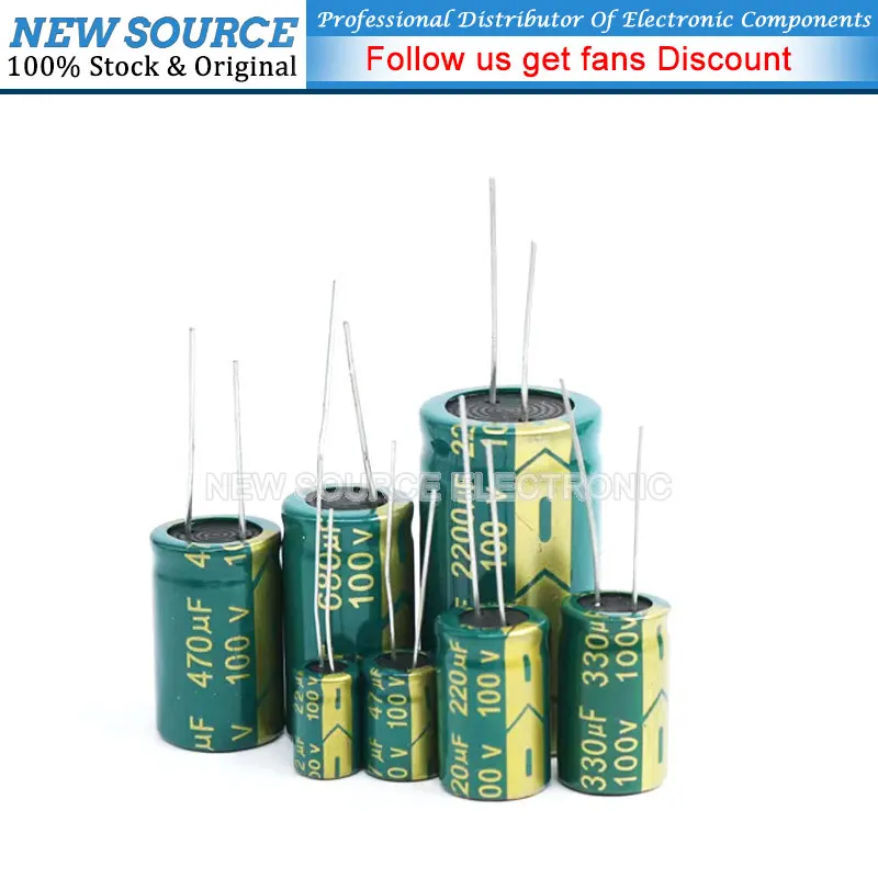 1-50PCS 100V Aluminum Electrolytic Capacitor 1 2.2 2.7 4.7 10 22 33 47 68 100 150  220uf 330uf 470uf 680uf 1000 2200UF NewSource