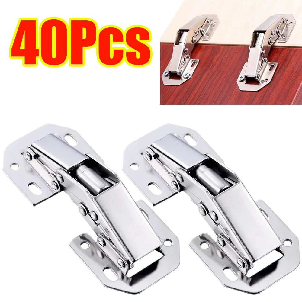 1-40Pcs 90 Degree Steel Cabinet Hinges No-Drilling Hole Cupboard Door Buffer Hinges Kitchen Furniture Cabinet Hardware Tools