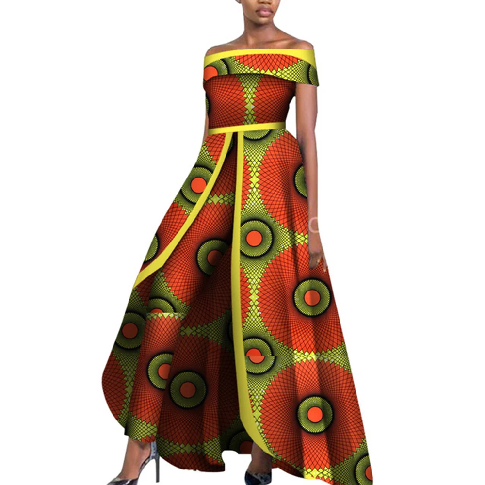 

African Designer Bazin Off Shoulder Elegant Women Rompers Jumpsuit Sleeveless Rompers Jumpsuit Long Dashiki Pants Plus Size