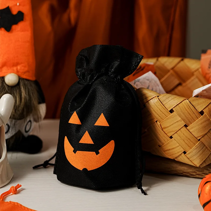 5/10/20 PCS Halloween Pumpkin Candy Bag Non-woven Fabric Drawstring Storage Bags Gift Packaging Pouch Party Supplies Kid Favor