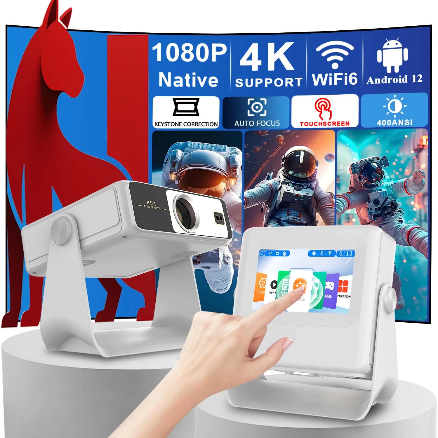 4K Ultra HD Projector for Netflix Streaming - Built-in Battery, Smart Voice Control - Home Theater Seamless Connectivity