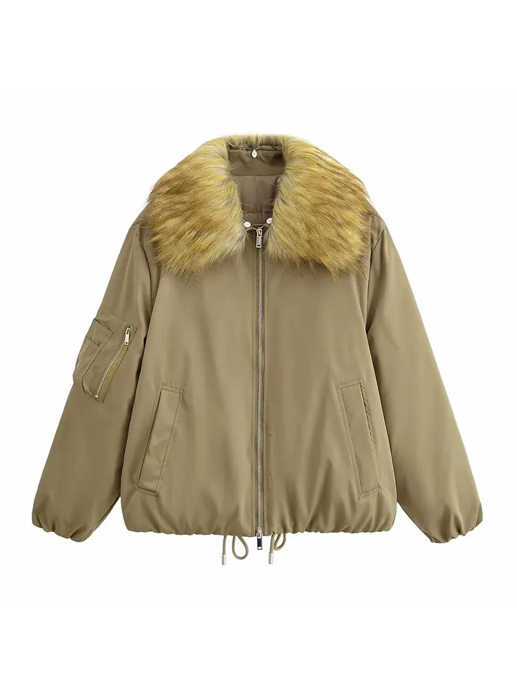 

Женские осенне-зимние новые топы на молнии, парки, пальто, меховой воротник, длинный рукав, свободная универсальная женская стеганая куртка, одежда