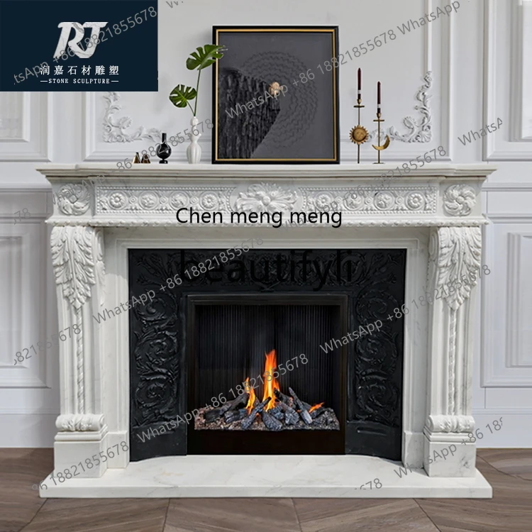 

178French fireplace marble mantel retro living room TV background wall decoration customization