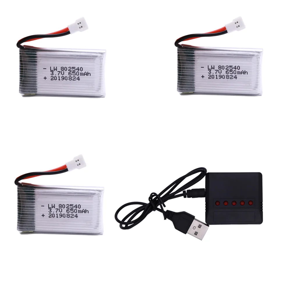 3.7V 650mAh Lipo Battery and usb Charger For SYMA X5C X5C-1 X5 X5SC X5SW M68 K60 HQ-905 CX30 RC Quadcopter battery 3.7 V 802540