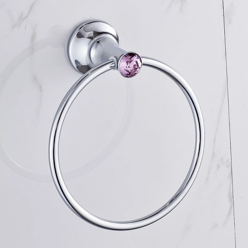 

Violet Crystal Towel Ring Brass Bathroom Rack Solid Holder Chrome Finish Bathroom Accessories Products L
