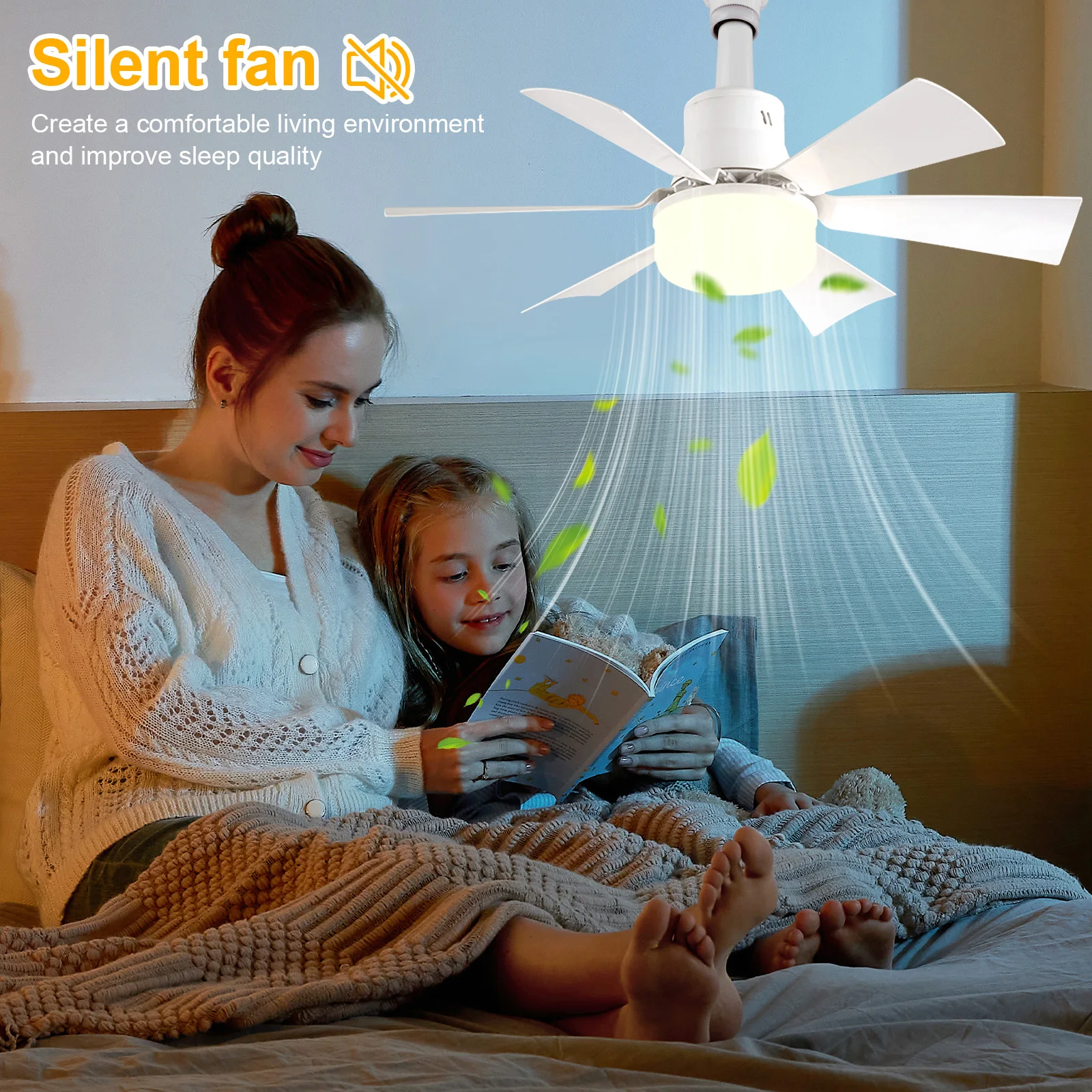 Socket Fan Light with Remote Screw in Ceiling Fan in Light Socket with Extender & 6 Blades Ceiling Fan with Light for Bedroom