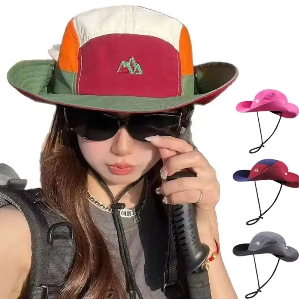 

Polyester Contrasting Color Bucket Hats Adjustable Quick Drying Color Matching Mountaineering Caps Breathable Foldable