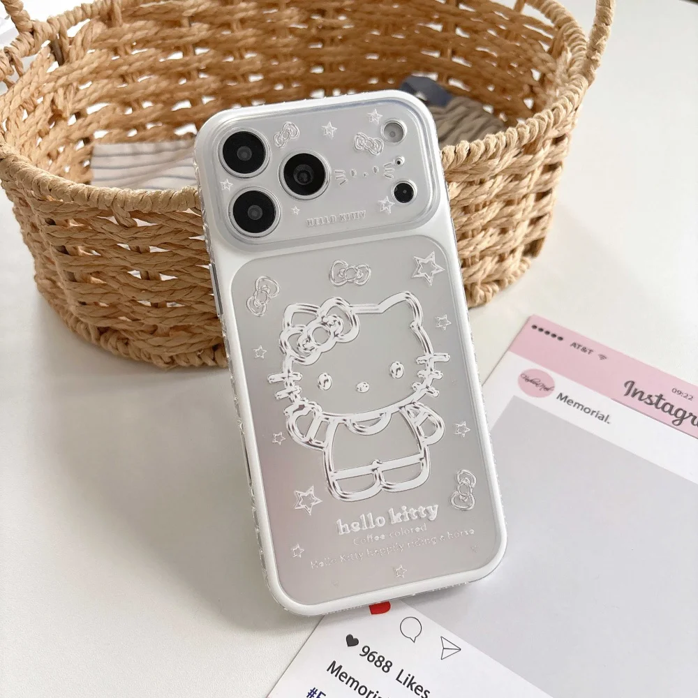 Cute Cartoon Pink Silver Bottom Star KT Head Phone Case for IPhone 15 Pro 16 17 Pro Max Shockproof Camera Protective Back Cover view 3