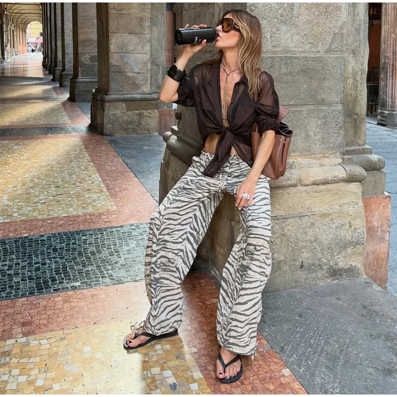 Damen-Freizeithose mit Zebramuster, Kordelzug, elastische Taille, verstellbare Bindebänder am Saum, lockeres, weites Bein, für den täglichen Gebrauch, Streetwear-Hose – Detail 11