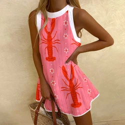 Women's Sleeveless lobster Printed summer dress Summer Party Chic Girl high quality luxury dress Lady Beach Office Dresses