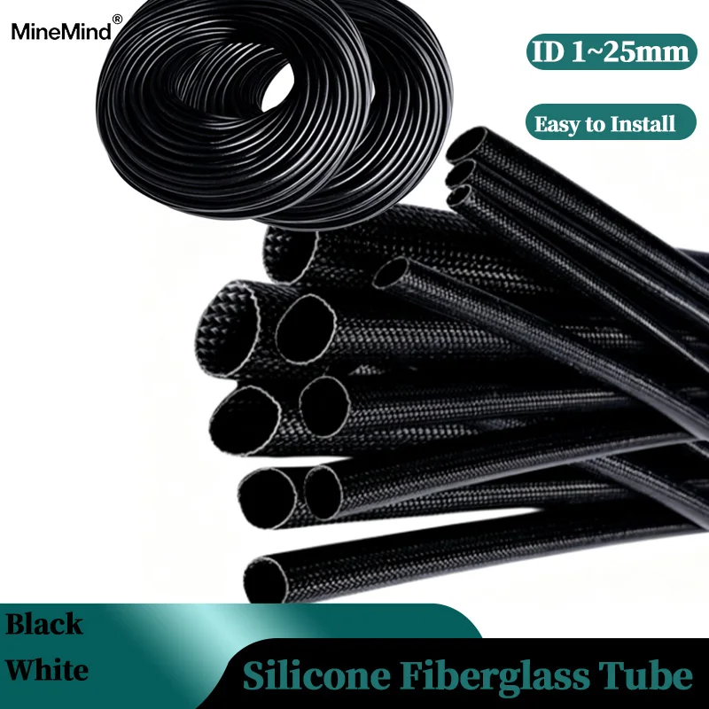 1/3/20M Braided Fiberglass Sleeve 200 Deg.C High Temperature Fiberglass Heat Shield Sleeve Chemical Glass Fiber Tube Size1~ 25mm