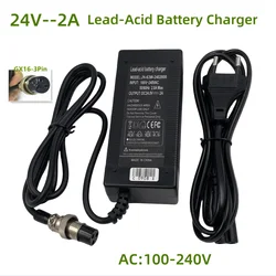 24V 2A lead-acid battery Charger Wheelchair charger golf cart charger 3-Prong Inline 12MM GX16 3pins Connector