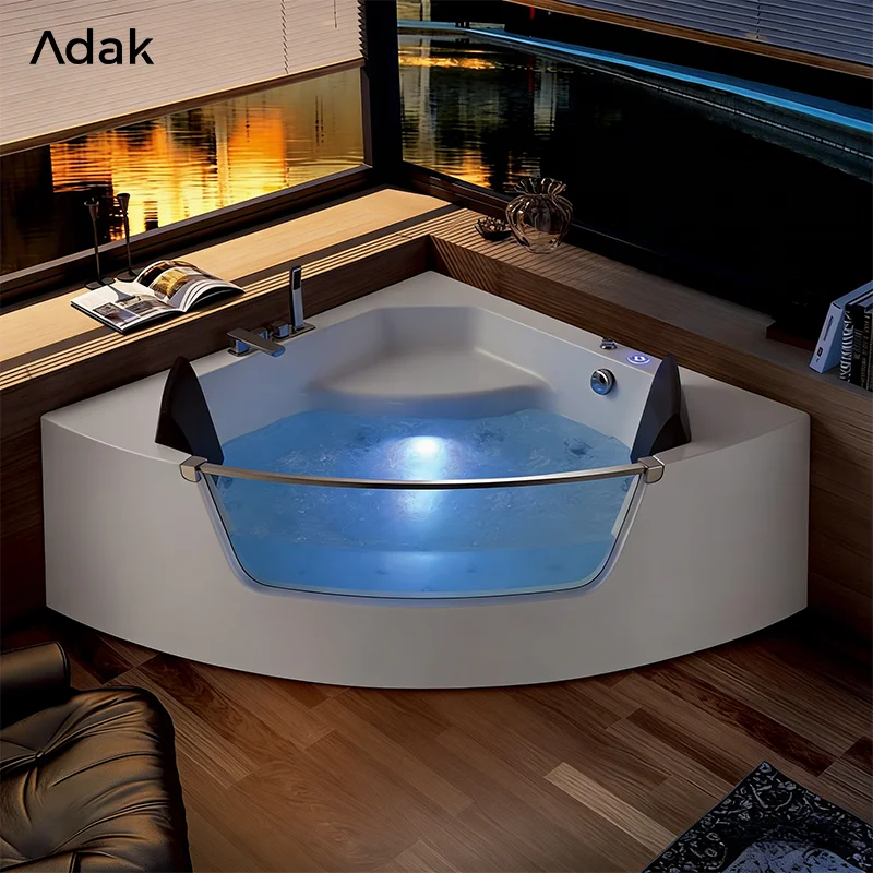 Freestanding Acrylic Hot Tubs Air Massage Triangle Bathtub with Whirlpool Modern White Design