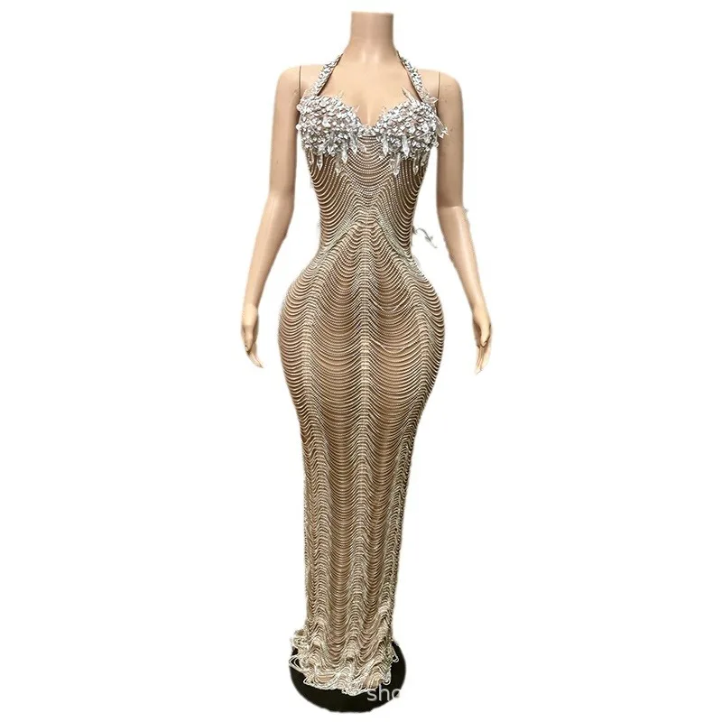 

Легкая роскошная вечерняя одежда с воротником-халтер и разрезом сзади с открытой спиной, ежегодное собрание компании, модный клуб, красная дорожка, одежда для подиума в живом доме